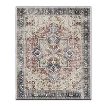 RUGGABLE Kamran Washable Rug - Perfect Vintage Washable Area Rug for Living Room, Kitchen, Bedroom, Kids Room- Stain & Water Resistant, Non-Slip, Pet & Kid Friendly - Royal Blue 8'x10' (Standard Pad)