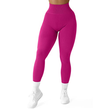SUUKSESS Women Ribbed Seamless Leggings - High Waisted Tummy Control Workout Yoga Pants