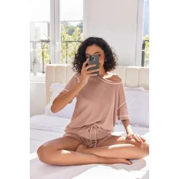 Ekouaer Pajamas for Women Set Waffle Knit Pajama Set 2 Piece Lounge Sets Loungewear PJS With Pockets