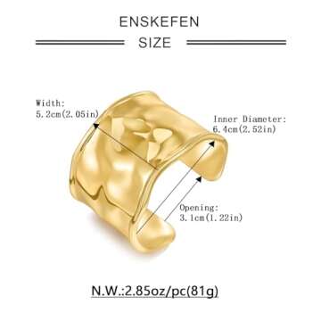 ENSKEFEN Hammered Chunky Gold Cuff Bracelets for Women - Statement Boho Bangles