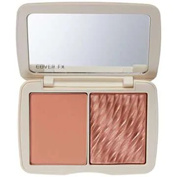 COVER FX Monochromatic Powder Blush Duo - Soft Peach: Peachy Nude - Matte + Shimmer Finish - Create Custom, High Impact Color