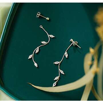 SLUYNZ Solid 925 Sterling Silver Droplet Dangle Earrings Chain for Women Teens Girls Olive Leaf Wedding Dangle Earrings Bridal Earrings (A-Sterling Silver)