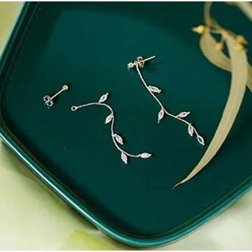 SLUYNZ Solid 925 Sterling Silver Droplet Dangle Earrings Chain for Women Teens Girls Olive Leaf Wedding Dangle Earrings Bridal Earrings (A-Sterling Silver)