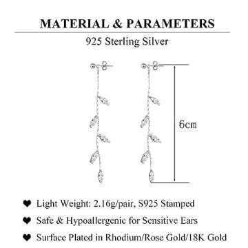 SLUYNZ Solid 925 Sterling Silver Droplet Dangle Earrings Chain for Women Teens Girls Olive Leaf Wedding Dangle Earrings Bridal Earrings (A-Sterling Silver)