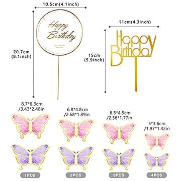LANGPA 22-Pieces Butterfly Cake Decorations With Happy Birthday Acrylic Cake Toppers for Baby Shower...