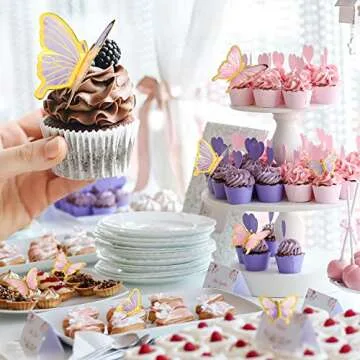 LANGPA 22-Pieces Butterfly Cake Decorations With Happy Birthday Acrylic Cake Toppers for Baby Shower Wedding Birthday Party Decor (Purple & Pink)