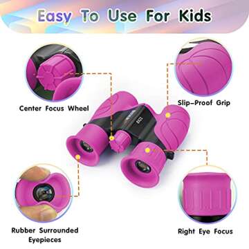 Binoculars for Kids High-Resolution 8x21, Gift for Boys & Girls Shockproof Compact Kids Binoculars for Bird Watching, Hiking, Camping, Travel, Learning, Spy Games & Exploration (Rose Pink)
