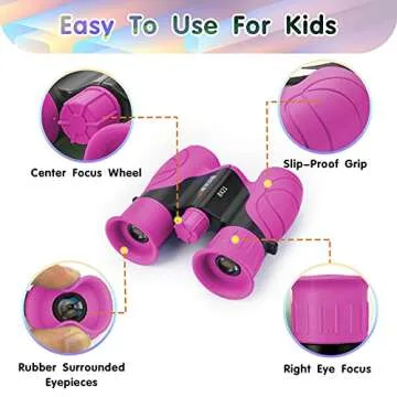 Binoculars for Kids High-Resolution 8x21, Gift for Boys & Girls Shockproof Compact Kids Binoculars for Bird Watching, Hiking, Camping, Travel, Learning, Spy Games & Exploration (Rose Pink)