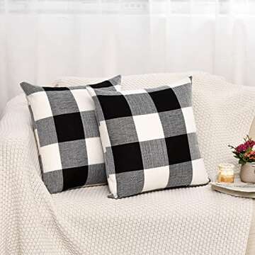 Tosewever Set of 2 Buffalo Check Plaid Pillow Covers Farmhouse Rustic Pillow Cases, Cotton Linen Thr...