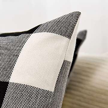 Tosewever Set of 2 Buffalo Check Plaid Pillow Covers Farmhouse Rustic Pillow Cases, Cotton Linen Throw Pillow Covers Cushion Case for Home Decor Car Bed Sofa Couch (18" x 18", 2 Pack Black & White)