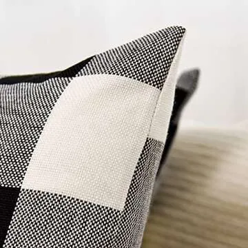 Tosewever Set of 2 Buffalo Check Plaid Pillow Covers Farmhouse Rustic Pillow Cases, Cotton Linen Throw Pillow Covers Cushion Case for Home Decor Car Bed Sofa Couch (18" x 18", 2 Pack Black & White)