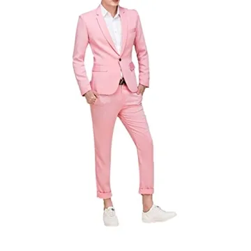 Cloudstyle Men's Slim Fit Suit - Stylish Formal Attire in Pink