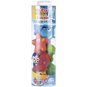 Nuby 10 Count (Pack of 1) Little Squirts Fun Bath Toys, Assorted Characters