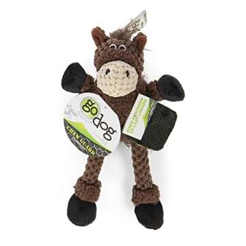 goDog Checkers Just for Me Skinny Horse Squeaky Plush Dog Toy, Chew Guard Technology - Brown, Mini