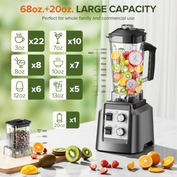 Smoothie Blender with Timer and 68oz Dishwasher-Safe Pitcher
