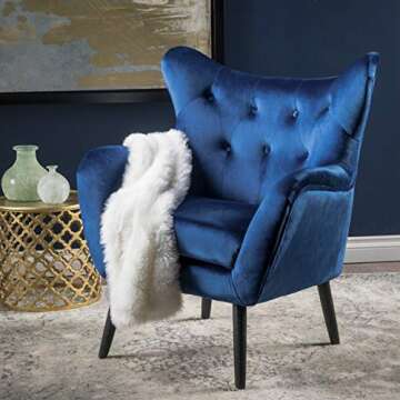 Christopher Knight Home Seigfried Mid-Century Velvet Arm Chair, Navy Blue / Black, 28.5D x 34.25W x ...