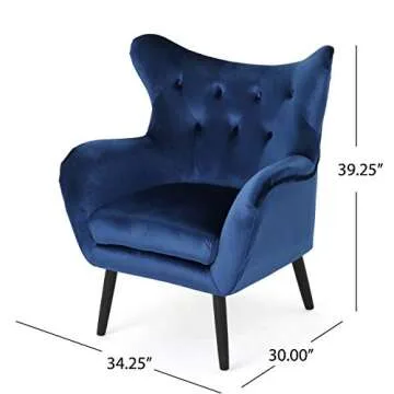 Christopher Knight Home Seigfried Mid-Century Velvet Arm Chair, Navy Blue / Black, 28.5D x 34.25W x 39.75H in