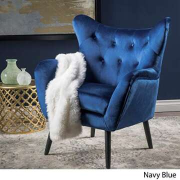 Christopher Knight Home Seigfried Mid-Century Velvet Arm Chair, Navy Blue / Black, 28.5D x 34.25W x 39.75H in