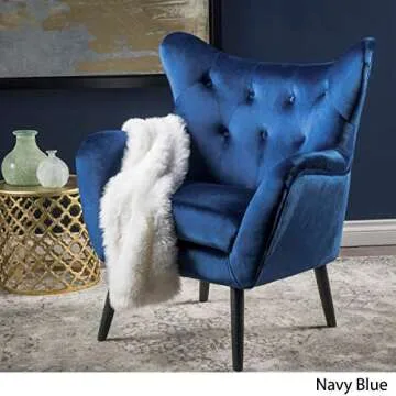 Christopher Knight Home Seigfried Mid-Century Velvet Arm Chair, Navy Blue / Black, 28.5D x 34.25W x 39.75H in