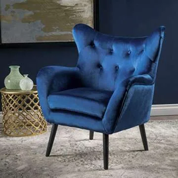 Christopher Knight Home Seigfried Mid-Century Velvet Arm Chair, Navy Blue / Black, 28.5D x 34.25W x 39.75H in