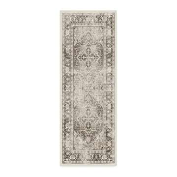 RUGGABLE Kamran Runner Rug - Perfect Vintage Washable Rug for Entryway Hallway Kitchen - Pet & Child Friendly - Stain & Water Resistant - Hazel 2.5'x7' (Standard Pad)