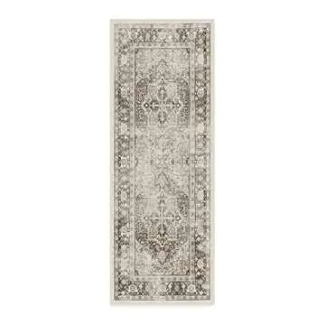 RUGGABLE Kamran Runner Rug - Perfect Vintage Washable Rug for Entryway Hallway Kitchen - Pet & Child Friendly - Stain & Water Resistant - Hazel 2.5'x7' (Standard Pad)