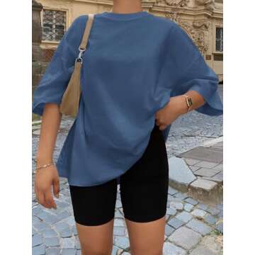 Trendy Queen Womens Oversized Summer T Shirts Blue
