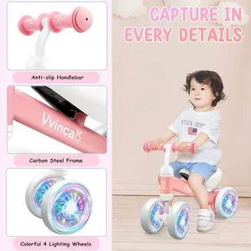 Vvinca Colorful Lighting Baby Balance Bike for Toddlers