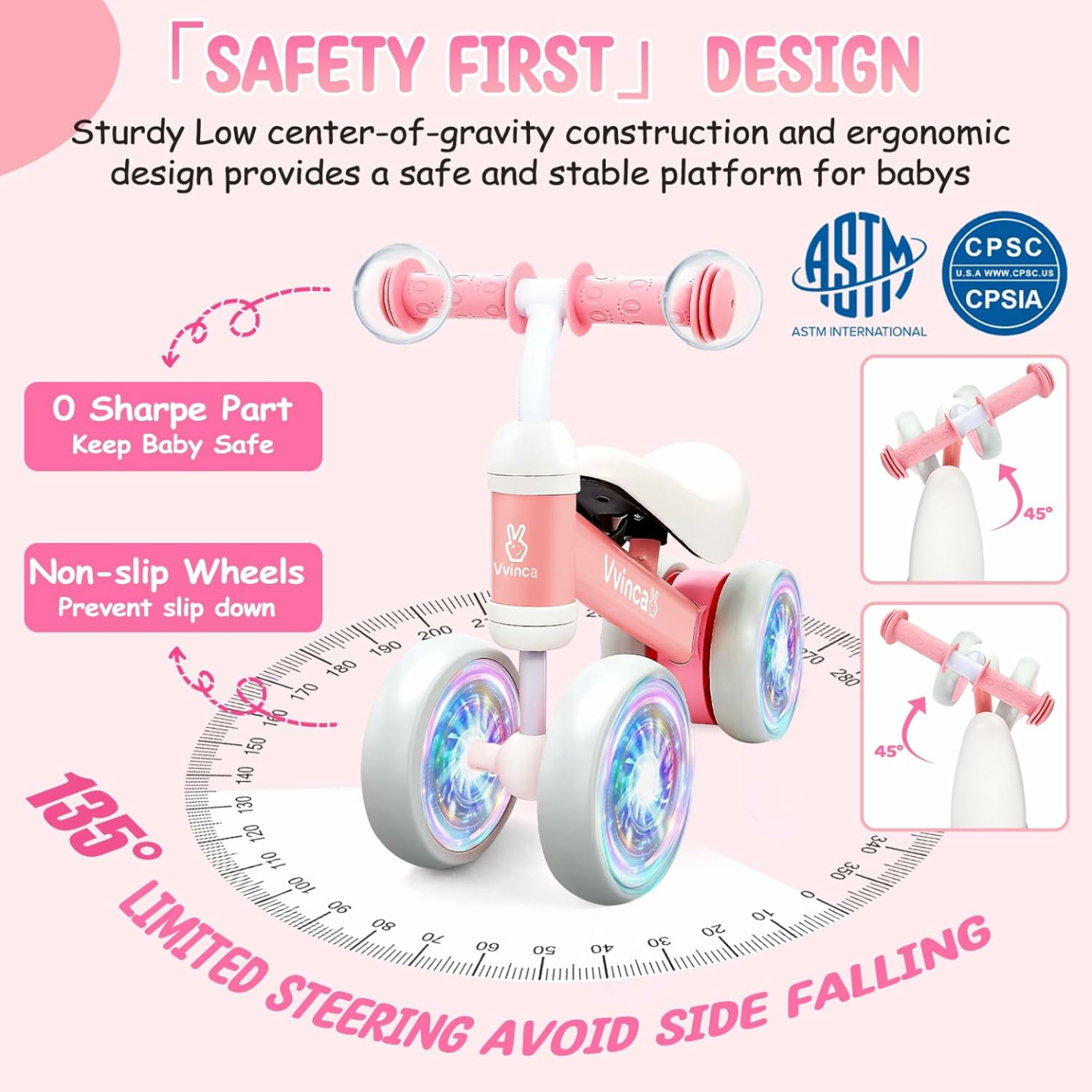 Vvinca Colorful Lighting Baby Balance Bike for Toddlers