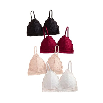 Comfortable Floral Lace 4-Piece Wireless Bralette Set for Women