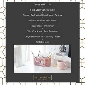 BLU MONACO Pink Desk Organizer - Girlie Desk Accessories - Strong Metal Construction - Office Supply Storage for Home or Office - Desk Organizer Pink - Light Pink Desk Accessories