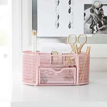 BLU MONACO Pink Desk Organizer - Girlie Desk Accessories - Strong Metal Construction - Office Supply Storage for Home or Office - Desk Organizer Pink - Light Pink Desk Accessories