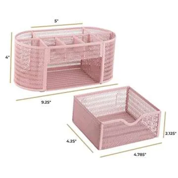 BLU MONACO Pink Desk Organizer - Girlie Desk Accessories - Strong Metal Construction - Office Supply Storage for Home or Office - Desk Organizer Pink - Light Pink Desk Accessories