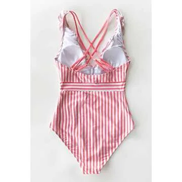 CUPSHE Women's Stylish Pink Stripe Ruffled Swimsuit