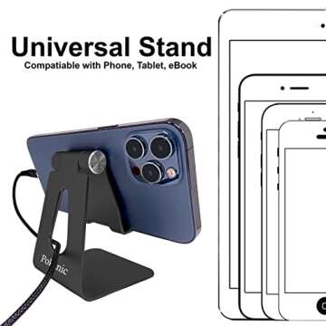 Pokanic Cell Phone Tablet Stand Adjustable Multi-Angle Aluminum Non-Slip Dock Holder Cradle Charger ...