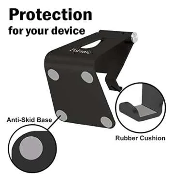Pokanic Cell Phone Tablet Stand Adjustable Multi-Angle Aluminum Non-Slip Dock Holder Cradle Charger Station Mount Foldable Portable Desktop Organizer Table Kitchen Room Office School (Black)