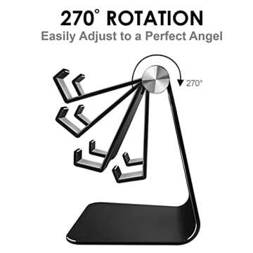 Pokanic Cell Phone Tablet Stand Adjustable Multi-Angle Aluminum Non-Slip Dock Holder Cradle Charger Station Mount Foldable Portable Desktop Organizer Table Kitchen Room Office School (Black)