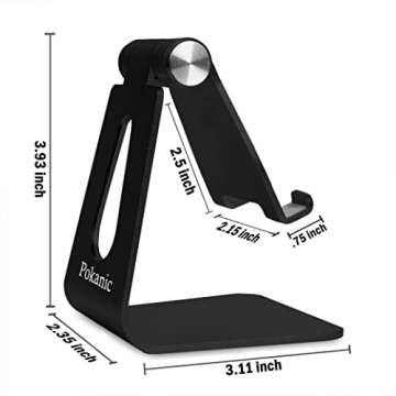 Pokanic Cell Phone Tablet Stand Adjustable Multi-Angle Aluminum Non-Slip Dock Holder Cradle Charger Station Mount Foldable Portable Desktop Organizer Table Kitchen Room Office School (Black)