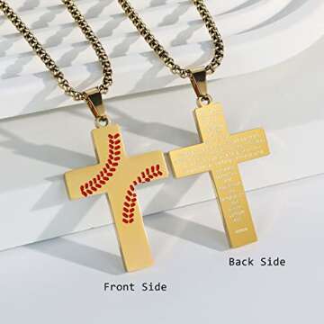 HattiDoris Baseball Cross Necklace for Men Inspirational Bible Verse Cross Pendant Stainless Steel C...