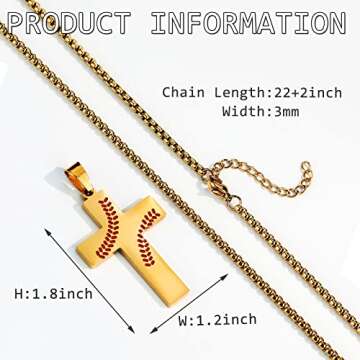 HattiDoris Baseball Cross Necklace for Men Inspirational Bible Verse Cross Pendant Stainless Steel Chain 22+2 inch Baseball Sports Jewelry Baseball Gift for Men Women(G-Our Father)