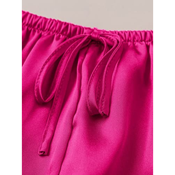 Stylish Women's Silk Pajamas Set - HotPink Ruffled Sleepwear