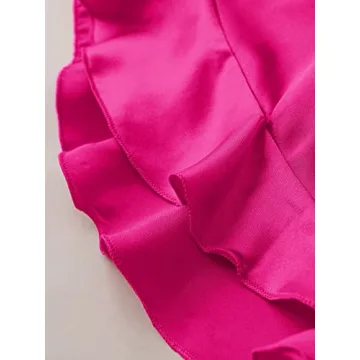 Stylish Women's Silk Pajamas Set - HotPink Ruffled Sleepwear