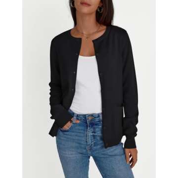 LILLUSORY Womens Cardigan Sweaters Cropped Lightweight Fall Open Front Long Sleeve Button Down Cardi...