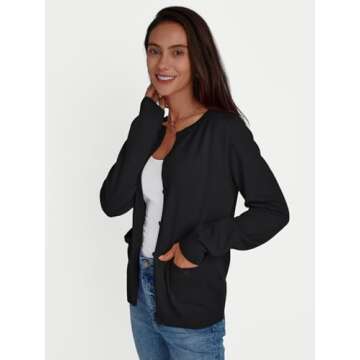 LILLUSORY Womens Cardigan Sweaters Cropped Lightweight Fall Open Front Long Sleeve Button Down Cardigans Shrugs 2025 Oufits Clothes Fashion Trendy Tops Casual Clasic Knit Jackets Black XL