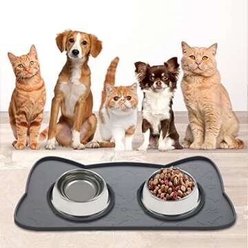 IYYI Cat Food Mat, Silicone Pet Food Mat for Floor, Waterproof Non Slip Pet Feeding Mat, Raised Edge...