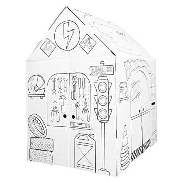 Easy Playhouse Garage - Kids Art and Craft for Indoor and Outdoor Fun, Color Favorite Garage Items– Decorate and Personalize a Cardboard Fort, 32" X 26. 5" X 40. 5" Age 3+