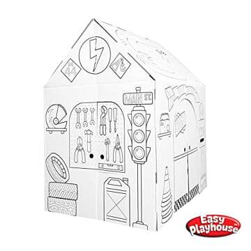 Easy Playhouse Garage - Kids Art and Craft for Indoor and Outdoor Fun, Color Favorite Garage Items– Decorate and Personalize a Cardboard Fort, 32" X 26. 5" X 40. 5" Age 3+