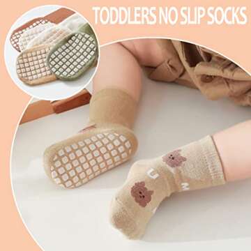 TRUEHAN 5 Pairs Toddler Non Slip Socks with Grips Baby Socks for Kids Girls Boys