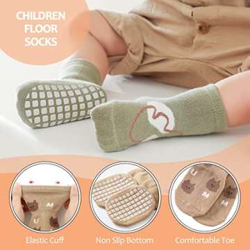 TRUEHAN 5 Pairs Toddler Non Slip Socks with Grips Baby Socks for Kids Girls Boys