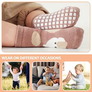 TRUEHAN 5 Pairs Toddler Non Slip Socks with Grips Baby Socks for Kids Girls Boys